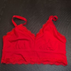 AERIE RED LACE TRIM RIBBED BRALETTE NWOT- XL